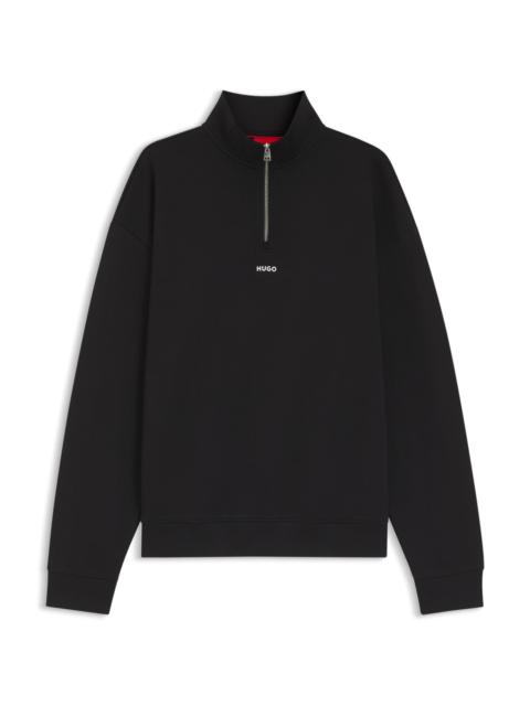 HUGO COTTON-TERRY ZIP-NECK SWEATSHIRT WITH LOGO PRINT