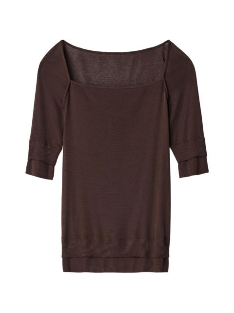 Lemaire three-quarter sleeve top in silk and viscose blend