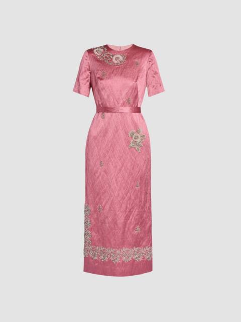 Erdem EMBELLISHED TEXTURED SATIN MIDI PENCIL DRESS