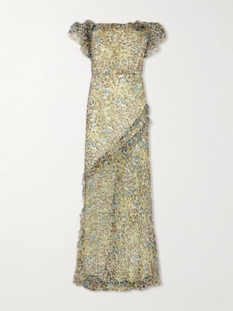 SALONI Nina Off-the-shoulder Ruffled Printed Silk Gown