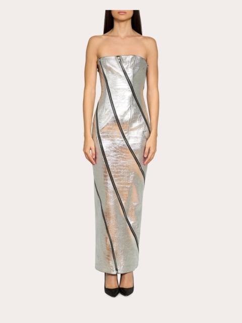 LaQuan Smith Embellished Croc-Embossed Leather Gown