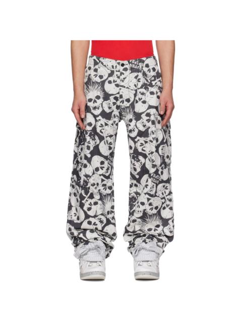 ERL Black & White Skull Cargo Pants