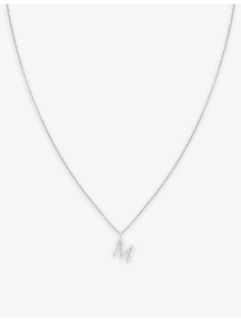 ASTRID & MIYU Letter M rhodium-plated recycled sterling-silver and cubic zirconia pendant necklace