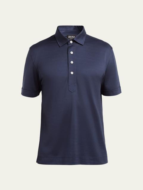 ZEGNA Men's Leggerissimo Cotton and Silk Polo Shirt
