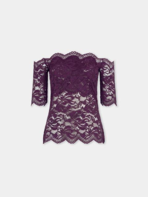 rabanne SHORT-SLEEVE TOP IN MAGENTA LAYERED LACE