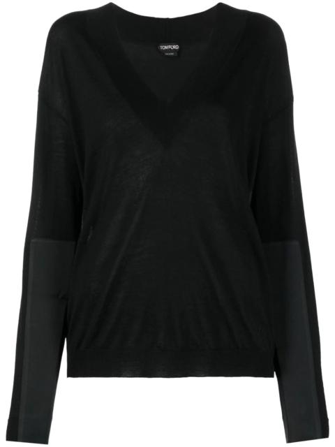 panelled V-neck knitted jumper