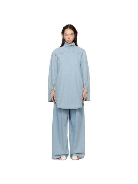 Dries Van Noten Blue Half-Button Denim Shirt