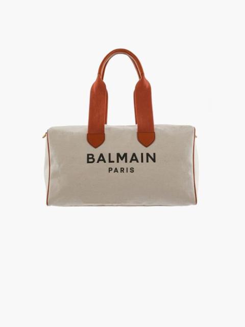 Balmain Ecru canvas B-Army 44 bag with brown leather panels