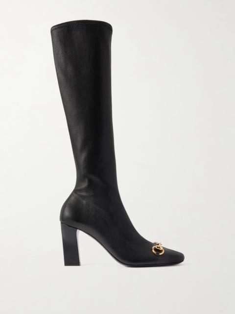 GUCCI Signora Horsebit-embellished Leather Knee Boots