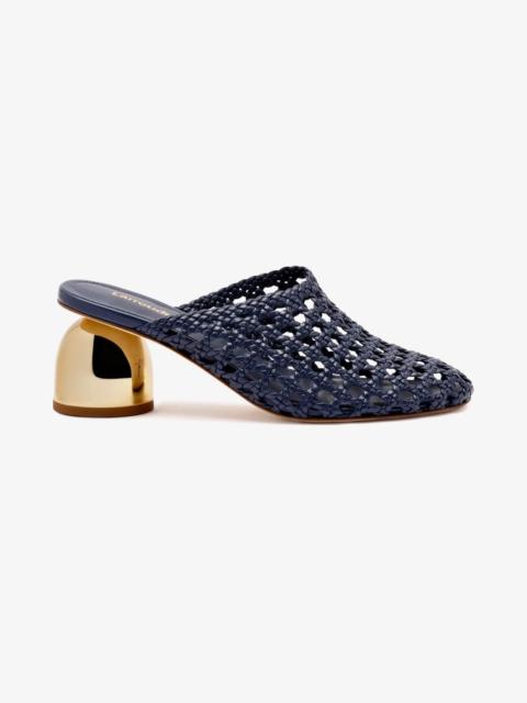 Larroudé Dew Drop Macrame Mule In Navy Leather