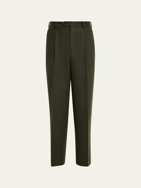 AURALEE Men's Dark Olive Pleated Wool Trousers