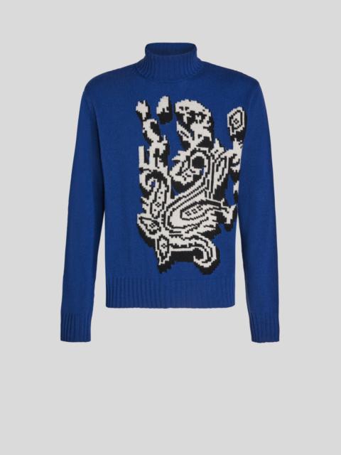 POLO NECK JACQUARD INTARSIA SWEATER