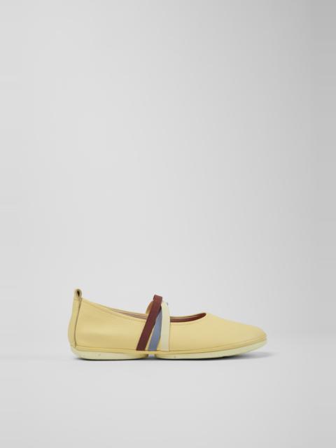 CAMPER Twins Yellow Leather Ballerinas for Women.