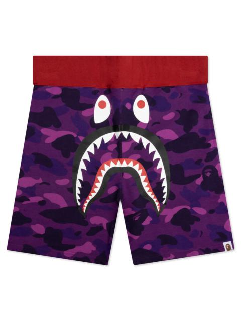 A BATHING APE® CRAZY CAMO SHARK SWEAT SHORTS - PURPLE