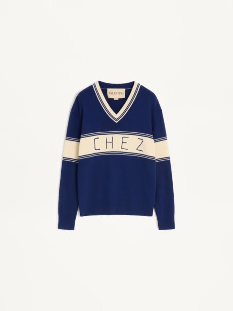 Valentino WOOL AND COTTON SWEATER WITH CHEZ VALENTINO JACQUARD PATTERN