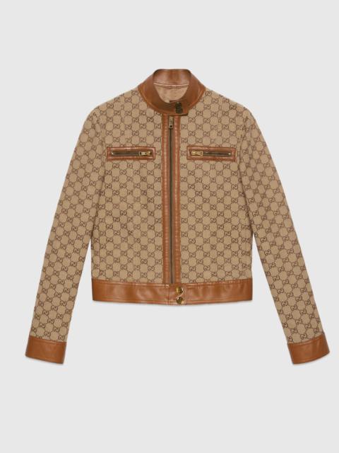 GUCCI GG canvas jacket with leather trim