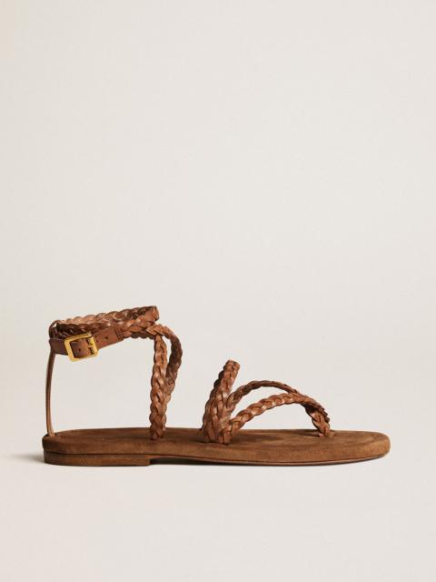 Penelope flat sandals in brown leather with suede sole