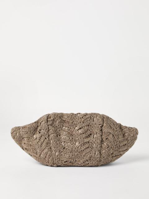 Brunello Cucinelli Foliage lace knit marina pouch in linen and silk Diamond yarn