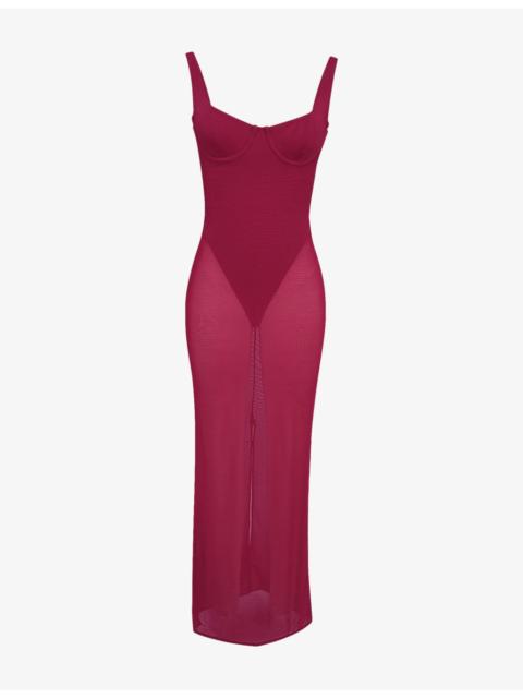 House of CB Robina Internal-Bodysuit Mesh Maxi Dress
