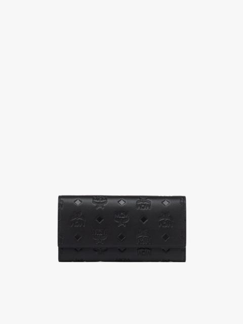 MCM Aren Mini Embossed Monogram Zip Wallet Black