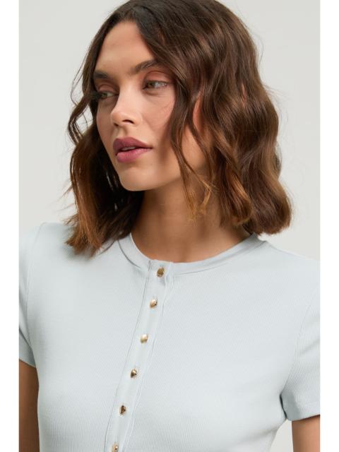 KAREN MILLEN Viscose Rib Button Up Crew Neck Tshirt