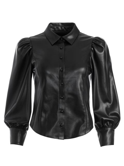Alice + Olivia NADINE VEGAN LEATHER BUTTON DOWN