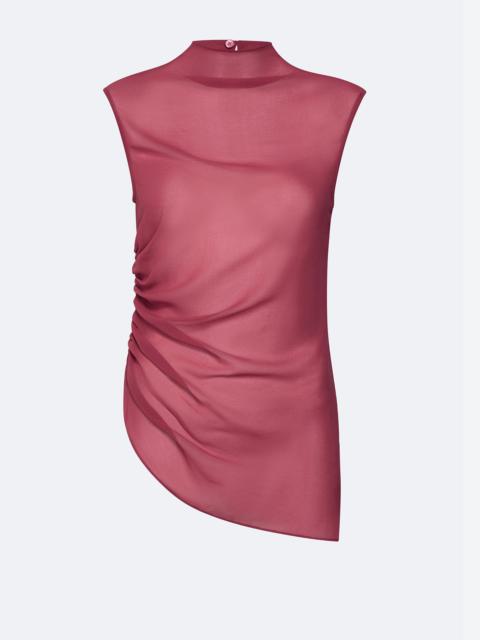LAPOINTE Lightweight Georgette Mock Neck Ruched Top