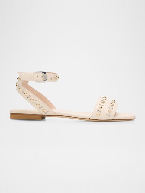 Stuart Weitzman Perry Embellished Leather Flat Sandals