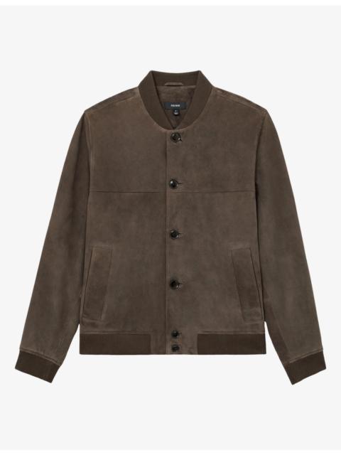 REISS Mountford Button-Through Suede Bomber Jacket
