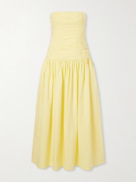 MATTEAU Strapless Ruched Organic Cotton-poplin Midi Dress