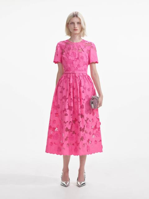 Pink Cotton Lace  Midi Dress