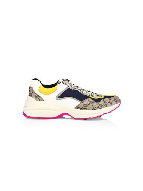 GUCCI Beige & Navy GG Rhyton Sneakers