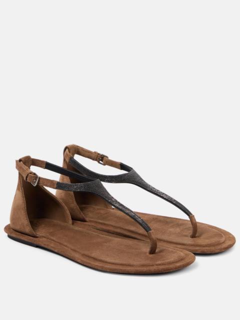 Brunello Cucinelli Embellished suede thong sandals