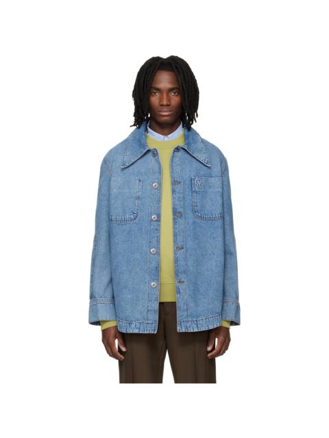 AMI Paris Blue Cotton Ami De Coeur Denim Worker Jacket