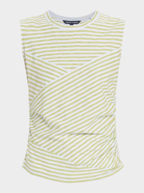 VERONICA BEARD Johana Stripe Sleeveless Ruched Tee