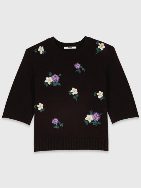 maje Sweater with floral embroidery