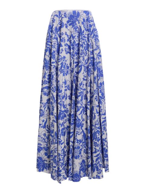 S.S.DALEY Kate Pleated Floral Crepe Maxi Skirt blue