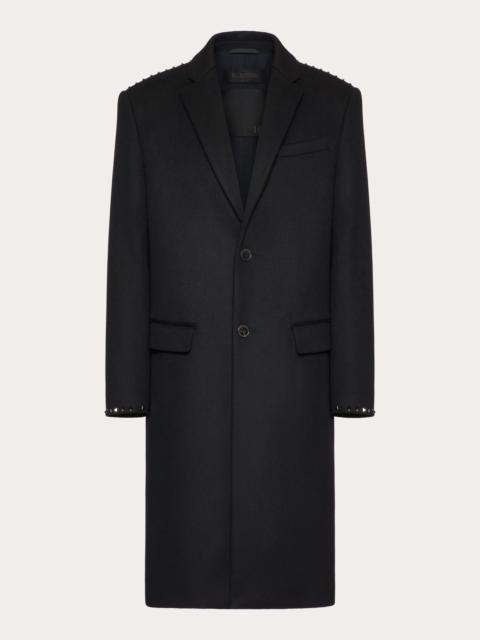 Valentino SINGLE BREASTED COAT IN DOUBLE-FACED WOOL AND CASHMERE WITH BLACK UNTITLED STUDS