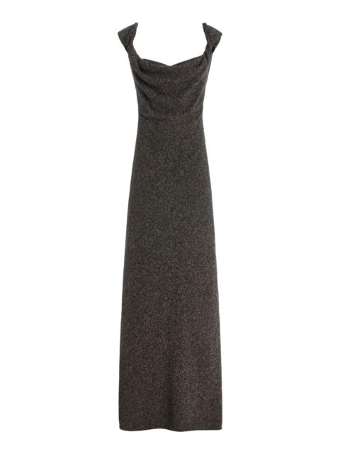 The Row Pentaru Twisted Silk-Wool Tweed Maxi Dress grey