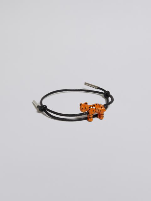 Marni LEATHER BRACELET WITH ENAMELLED METAL TIGER