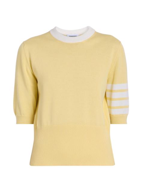 Thom Browne Women's Hector 4-Bar Intarsia-Knit Cotton Sweater - Light Yellow