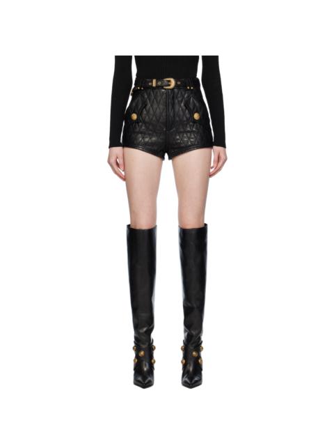 Black Quilted Leather Shorts