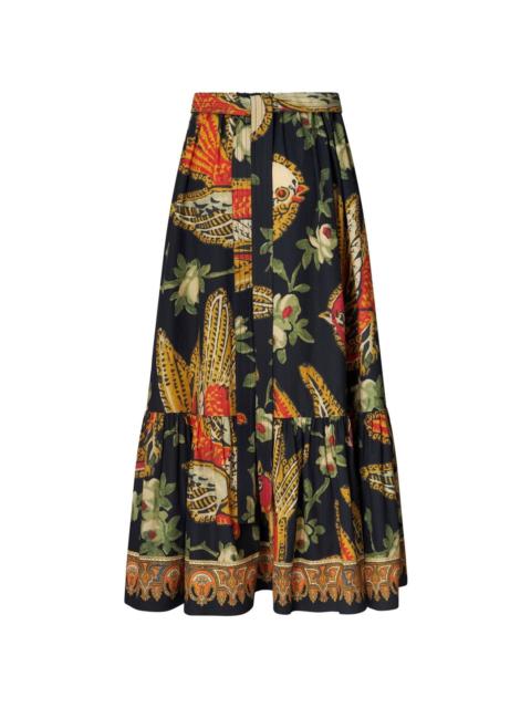 graphic-print tiered midi skirt