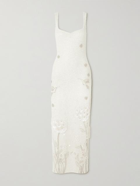 CLIO PEPPIATT Hummingbird Embellished Beaded Stretch-tulle Gown
