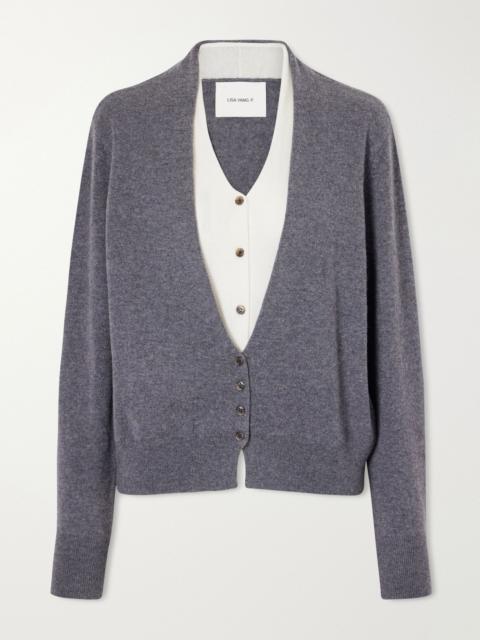 LISA YANG Vani two-tone layered cashmere cardigan Charcoal
