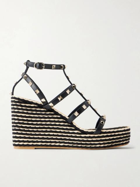 Valentino Valentino Garavani Rockstud Embellished Leather Wedge Espadrilles
