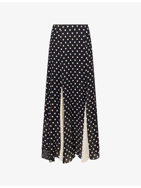 Reformation Sally Polka-Dot Georgette Maxi Skirt