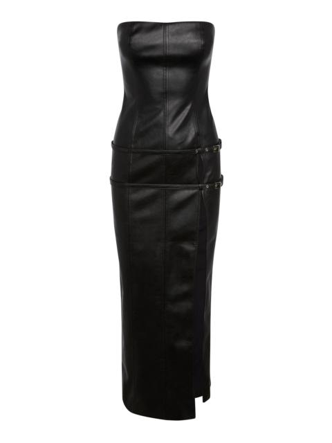 Saima Buckled Faux Leather Bustier Maxi Dress black