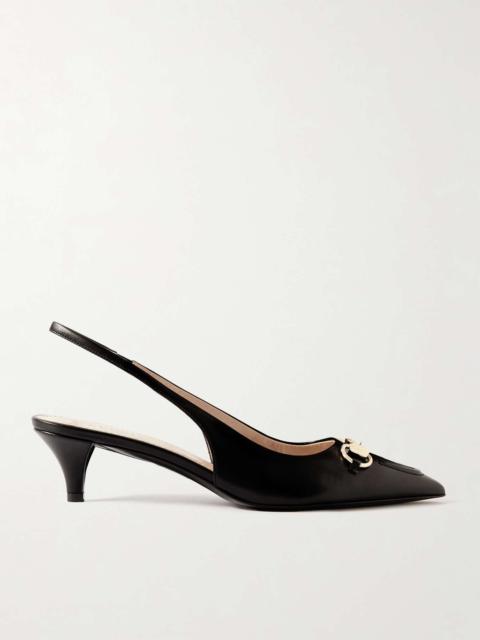 GUCCI Erin horsebit-detailed leather slingback pumps