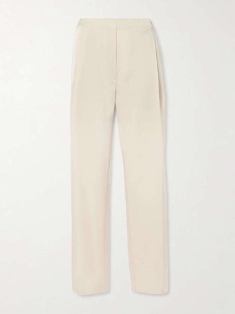 LESET Barb pleated satin straight-leg pants Cream
